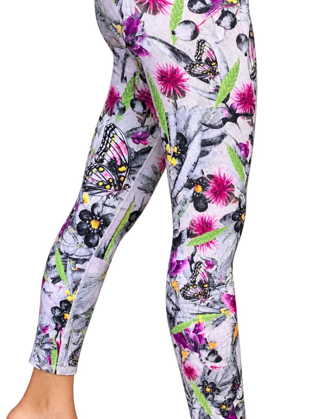 Evolution and Creation Girls Floral & Butterfly Leggings - Pink, Green & Black